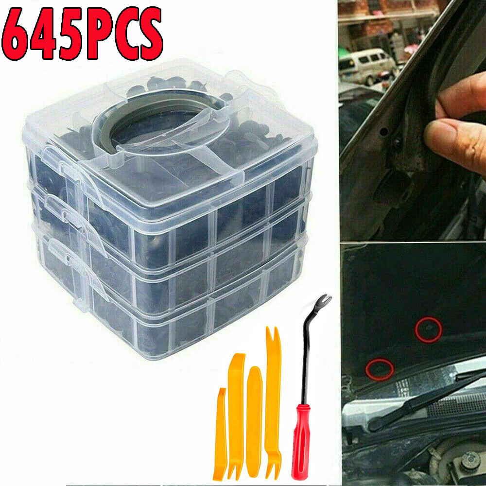 2set 645Pcs Car Retainer Auto Fasteners Push Trim Plastic Clips Pin Rivet Bumper
