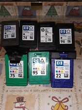 Lot of 7 genuine HP EMPTY Ink Cartridges 21.22.65XL.74.75.94.95-Never Refilled