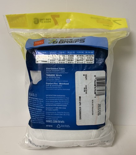 Hanes Boys White Briefs 7-Pack Bonus Value TAGLESS Underwear Medium 10-12 New - Picture 2 of 2