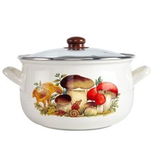 MUSHROOMS Enamel Stockpot with Glass Lids Enameled Cooking Pot 6.5 qt