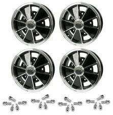 Set Of 4 15 X 5 Vw Bug 5 Lug Black Empi Brm Wheels Lug Bolts