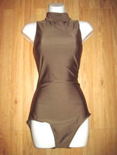 Plus Size Shiny Brown Spandex Sleeveless T-Neck Leotard Size 3XL 18-20 New