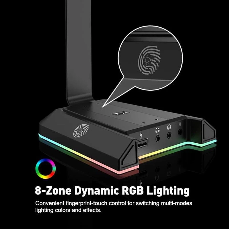 W1 Gaming Headset Ständer Aluminium RGB Kopfhörer Halterung mit 71 Surround S... - Bild 3 von 4