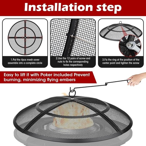 Portable 22" Fire Pit Screen Cover - Rust-Proof, Heat-Resistant with Mesh Design - Picture 6 of 8