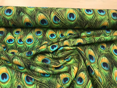 Pfau Vorhang Polster Baumwollstoff Material - 140 cm breit GRÜN DIGITAL