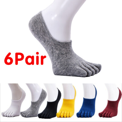 6 Pack Men Combed Cotton Five Finger Toe Socks Sport Ankle No Show Casual Solid 