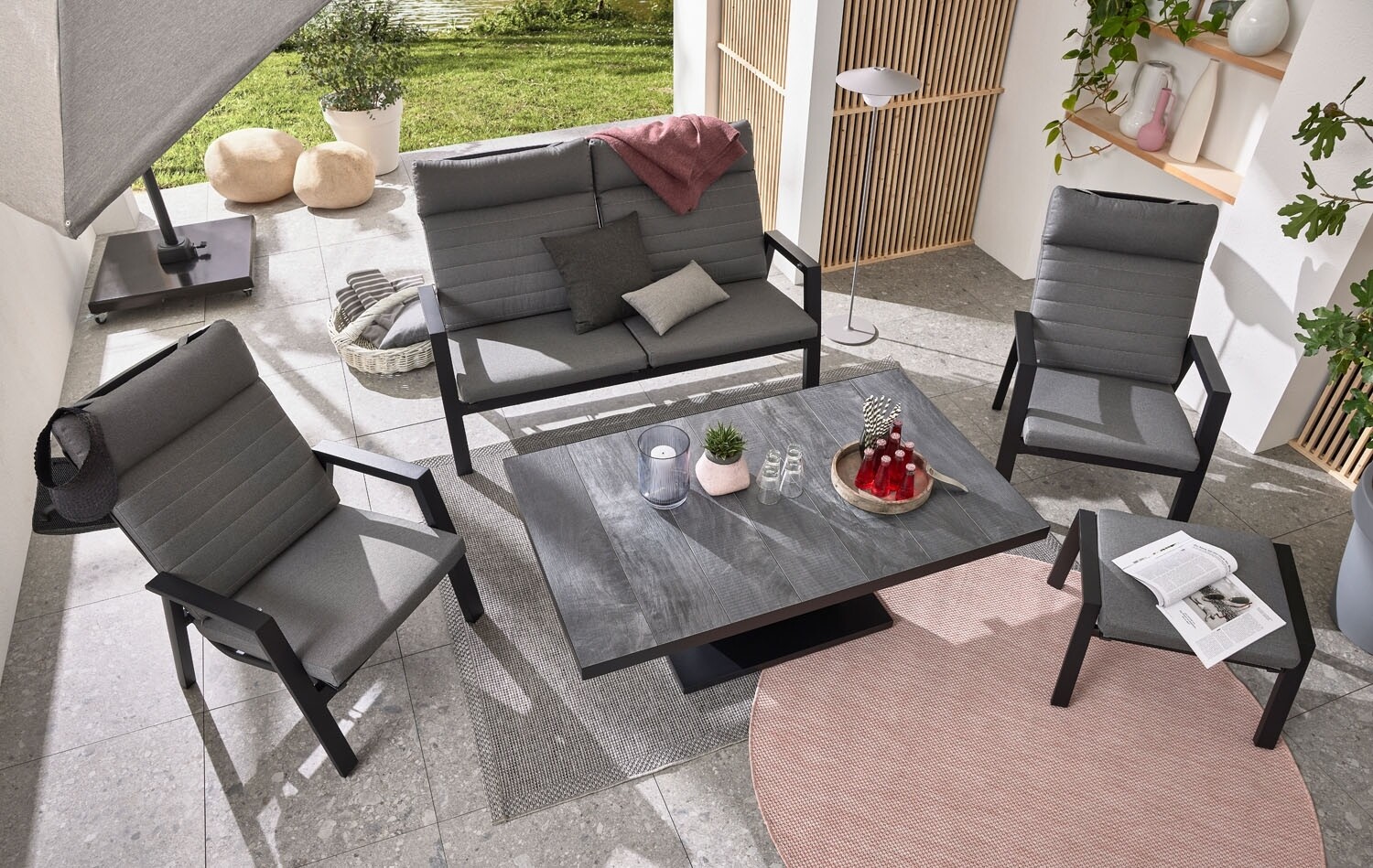 Gartentisch Esstisch Loungetisch Keramik Aluminium Höhenverstellbar 140