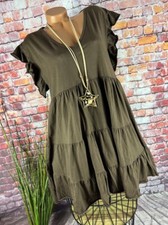 Summer beach tiered tunic dress Italy jersey V neck brown 40 42 44