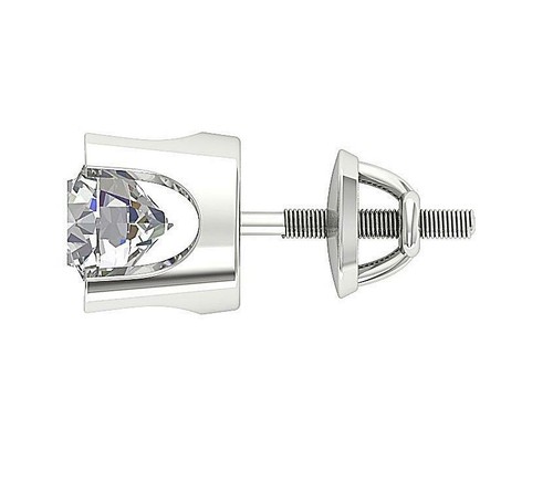 14K White Gold U Prong Set Round Cut Diamond I1 H 1.30Ct Solitaire Stud Earrings - Picture 9 of 11