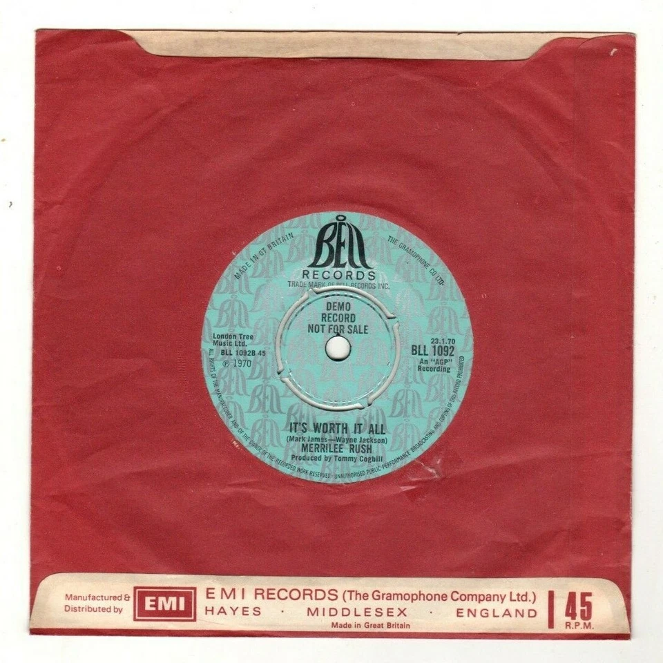 MERRILEE RUSH - ANGEL ON MY SHOULDER / IT'S WORTH IT ALL.UK ORIG "7" "DEMO". VG+ Foto 2 de 4
