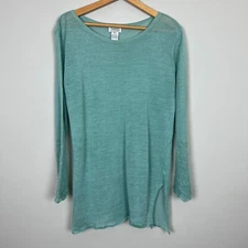 Citron Santa Monica Tunic Top Large Seafoam Green Knit Long Bell Sleeve Crochet