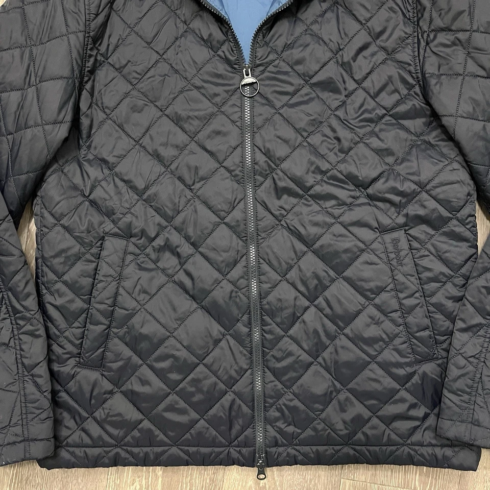 Barbour Helm Jacket Mens Extra Large Blue Brown Corduroy Collar Quilted Full Zip - Image 4 of 4