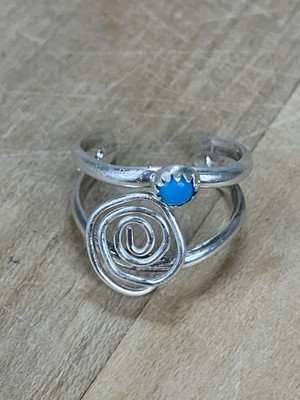 Handcrafted sterling silver adjustable wire-wrapped ring Turquoise Cabochon
