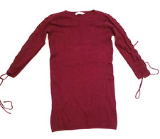 2X Simply Couture Long Lace Up Sleeves Bodycon Wiggle Sweater Dress Deep Red