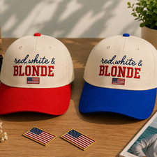 Red White & Blonde Trucker Hat Embroidered 4t...