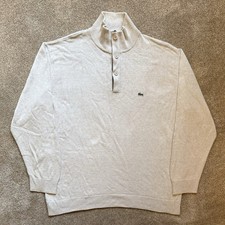 Lacoste 1/4 Knopf Reißverschluss 100 % Baumwolle beige bestickt Vintage Pullover Herren 8 (UK 3XL)