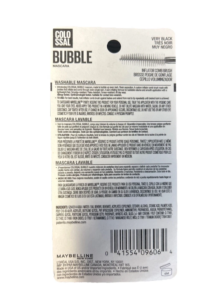 2 - Maybelline Colossal Bubble VERY BLACK Mascara NEW 0.33 fl.oz - Image 2 of 2
