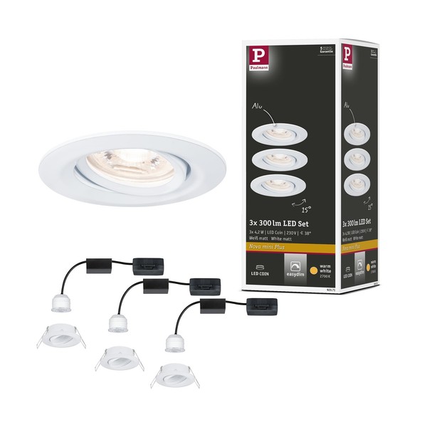 Paulmann 92971 Nova Mini Plus LED Einbauleuchte Coin Set Rund Schwenkbar,-image