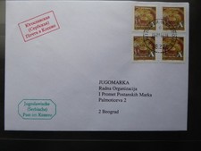 Kosovo  2001, Serbische (jugoslaw.) Post, echt befördert mit Stempel Mitrovica