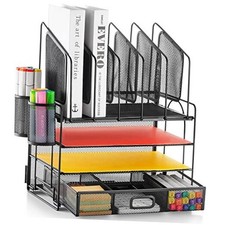 Desk organizer with Drawer, 4-Tier Mesh File Mesh Vertical File Folder - 01