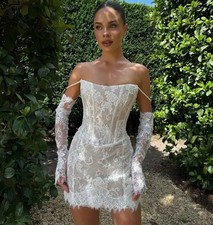 Short Sheath Lace Wedding Dress Long Sleeves Mini Bridal Gowns Bride Backless