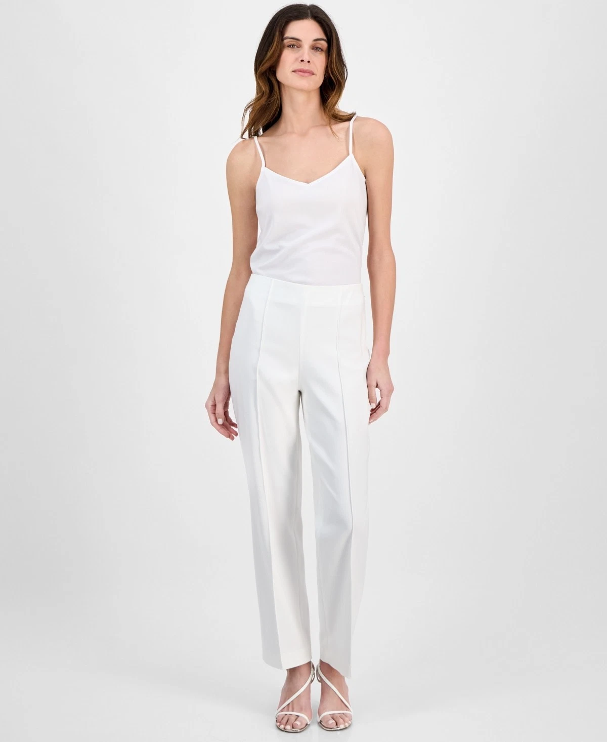 Anne Klein Pull-On Front-Seam Dress Pants Women's Large Bright White High Rise