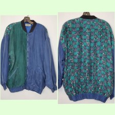 Vintage 80s Robert stock 100% silk jacket colorblock blue teal purple sz medium