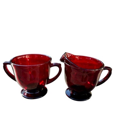 Anchor Hocking Retired R4000 Royal Ruby Footed Creamer and Open Sugar-Excellent