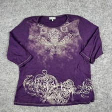Essentials Top Womens Size 18/20W Purple Graphic 3/4 Sleeve Cotton USA Made