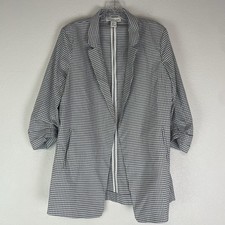 Rachel Zoe Blazer L Open Front Ruched Sleeve Gingham Corpcore Academia Career