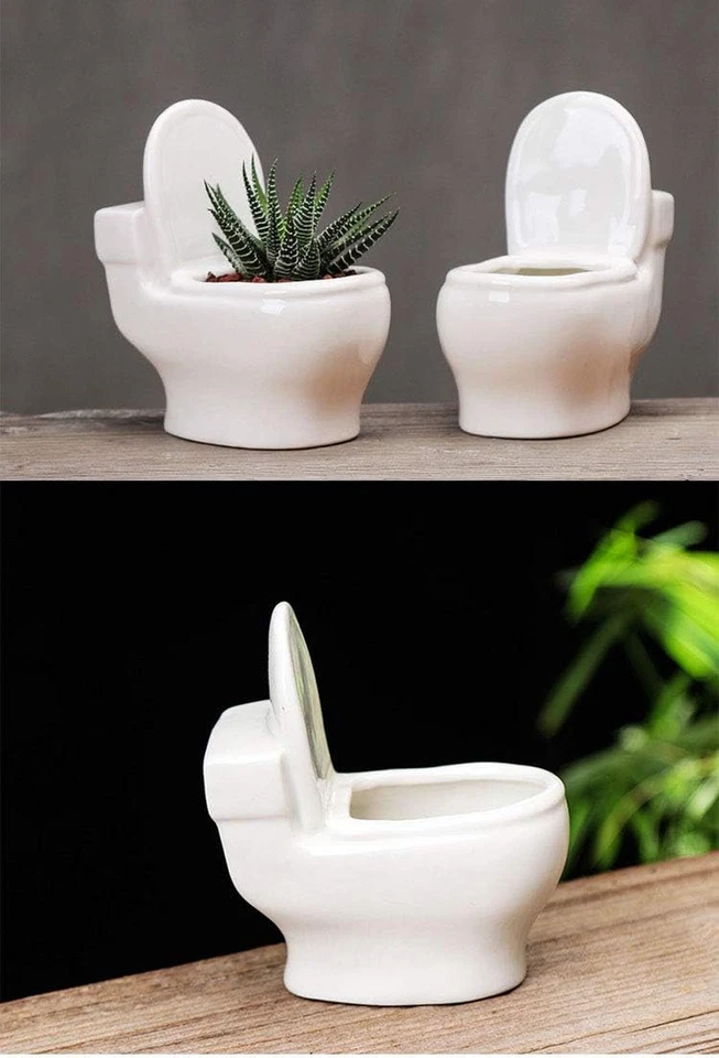 Ceramic White Toilet Plant Pot/Bonsai Pot/Flower Pot/Succulent Planter 4.6" Idea - Image 3 of 4