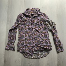 J.Crew Purple Shirt 0 Womens 100 Silk Tiger Floral Print Button DAMAGED