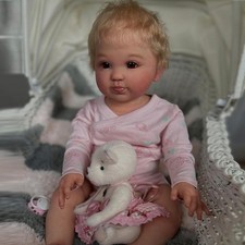28" Reborn Baby Doll Painted Toddler Girl w/Rooted Hair Cloth Body Handmade Gift