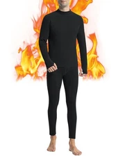 Mens Thermal Long Johns Set 2XL Black Fleece Base Layer Cold Weather