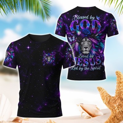 Custom name Blessed By God Lion Christian All Over Print Shirt S-5XL