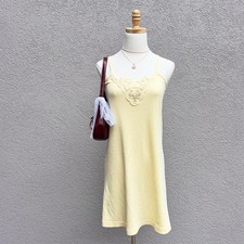 Vintage Yellow Flower Slip Dress Nightgown Lingerie Size Small Preppy Fairy