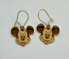 Auth. Vintage Disney Sterling Silver Mickey Mouse Dangle Earrings Gold Tone L358