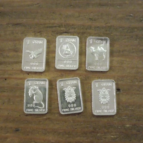 1 Gram Silver Bullion Bars 6 Grams Mixed Lot .999 Silver Bars One Is Bent