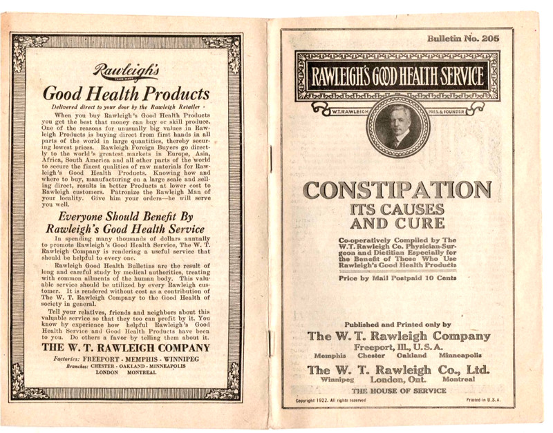 Vintage Antique Old Constipation Causes & Cures Booklet - W.T. Raleigh Company