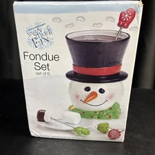 Christmas Fondue Set Boston Warehouse Snow Much Fun Snowman 6 PC W/ Box