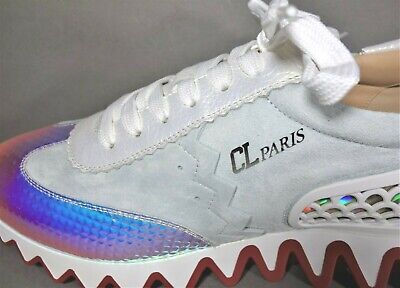 LOUBOUTIN 38.5 LOUBISHARK DONNA FLAT White Silver Lace Up LOUBOUTIN 38.5 LOUBISHARK DONNA FLAT White Silver Lace Up