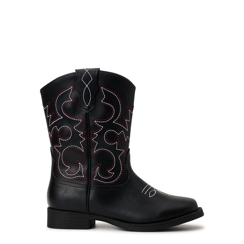 Wonder Nation Youth Boys Black Pull-on Square Toe Cowboy Boots Shoes: 1-5 - Picture 2 of 6