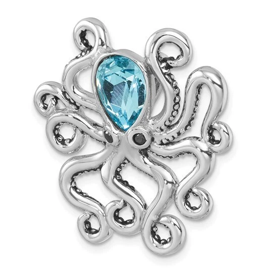 Diapositiva de cadena de pulpo de cristal azul pulido chapado en rodio de plata de ley Foto 4 de 4