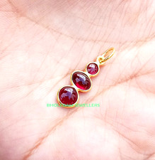 Natural Garnet Gold Charm ,18k Gold Pendant, Handmade Gold Charm