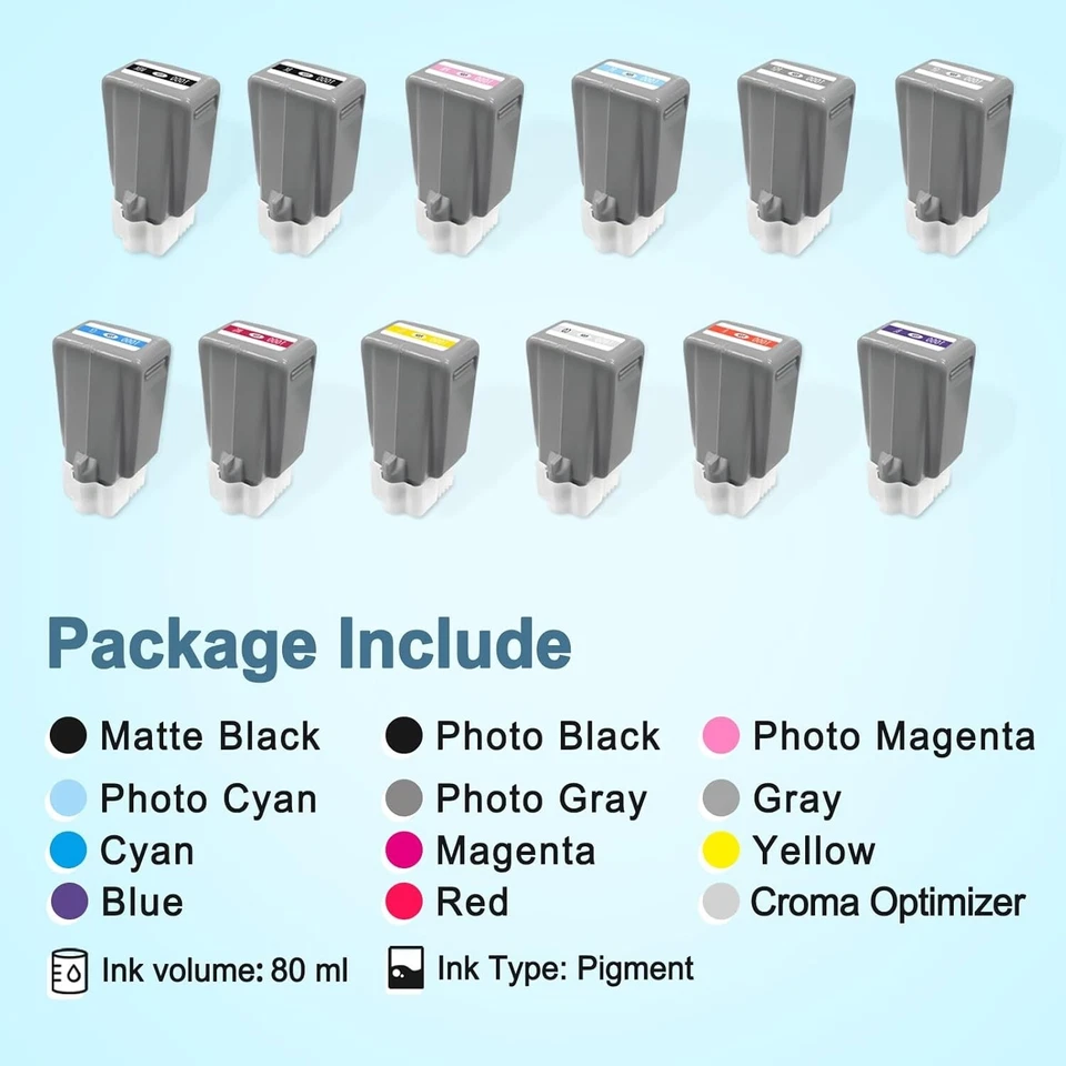 Full Set of 12 PFI-1000 Compatible Ink Cartridge for Canon ImagePROGRAF Pro-1000 - Image 4 of 4