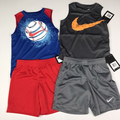 Nike Boys Sz 4 Lot of 4 Pieces Nike Tank & Shorts Outfits Sets Red Blue Gray