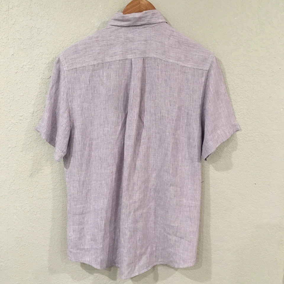 Merona Men S Button Shirt Purple 100% Linen Button Up Shirt Sleeve Stripe Preppy - Image 3 of 4