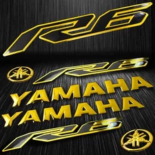 8" Logo Decal+5-3/4" Fairing Emblem Sticker YZF-R6/R6S 2-Tone Black/Chromed Gold