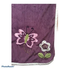 Lambs and Ivy Butterfly Baby Blanket Purple Plum Flowers Plush Lilac Lavender
