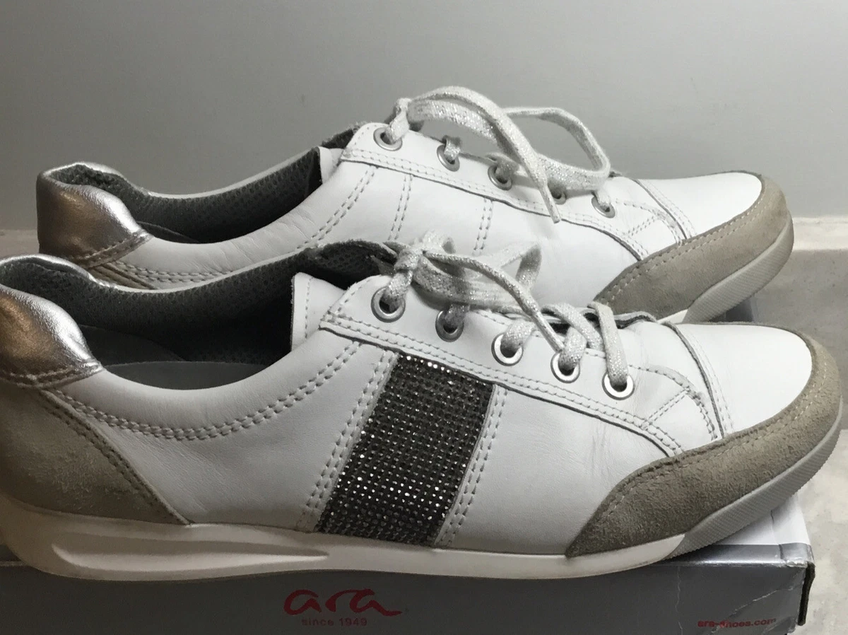 ARA White Leather Street Trainers Diamant Trim Size UK 6.5 EU40 Great Condition